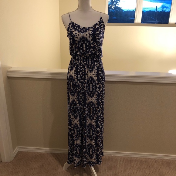 Lush Dresses & Skirts - Boho Maxi Dress - Blue & White - Size Medium